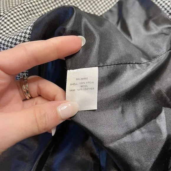 Pendleton Womens Virgin Wool Houndstooth Leather Trim Blazer Jacket Size 10 - Picture 5 of 6